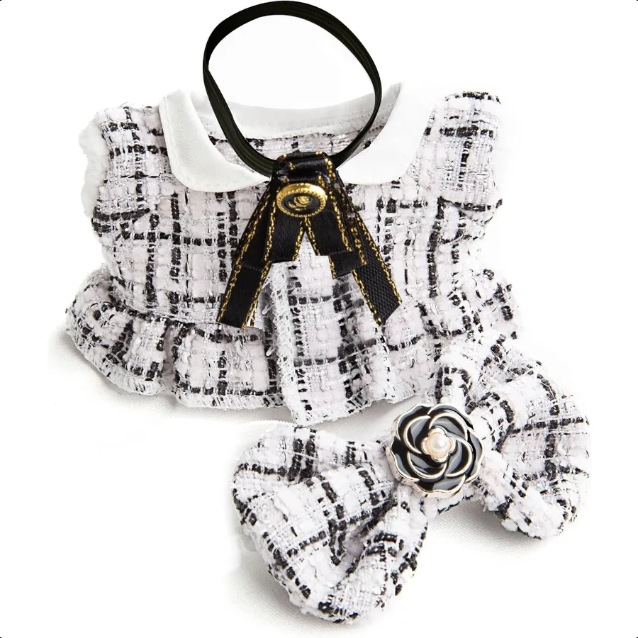 

17cm Doll Clothes Luxury Chic Style Set for 17cm Dolls Premium Doll Outfit with Accories White Plaid Tweed Dr + Black Necktie +