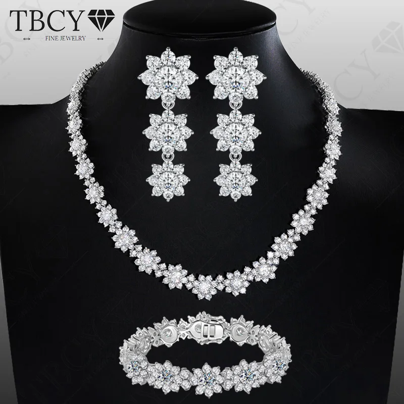 

TBCYD 64.52cttw Moissanite Sunflower Jewelry Set For Women S925 Silver Earrings Necklace Bracelet Set Wedding Party Fine Jewelry