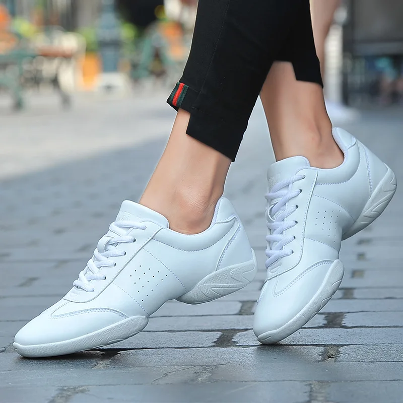 Youth Girls White Cheerleading Dancing Shoes Athletic Training Tennis Walking Breathable Competition Cheer Sneakers