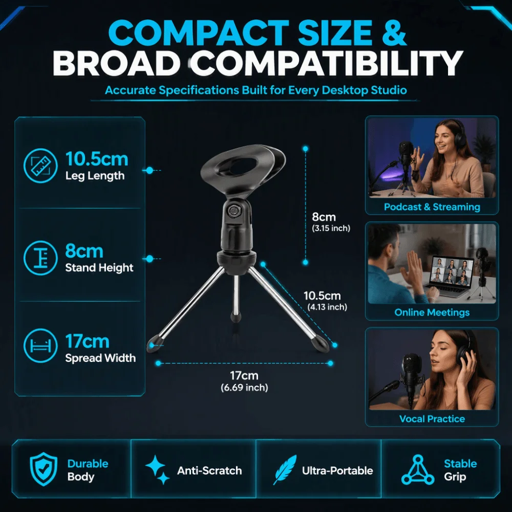 Professional ABS Material Mic Stand Holder Foldable Design Black Instrument stand Adjustable Tripod Stand For Studio Use