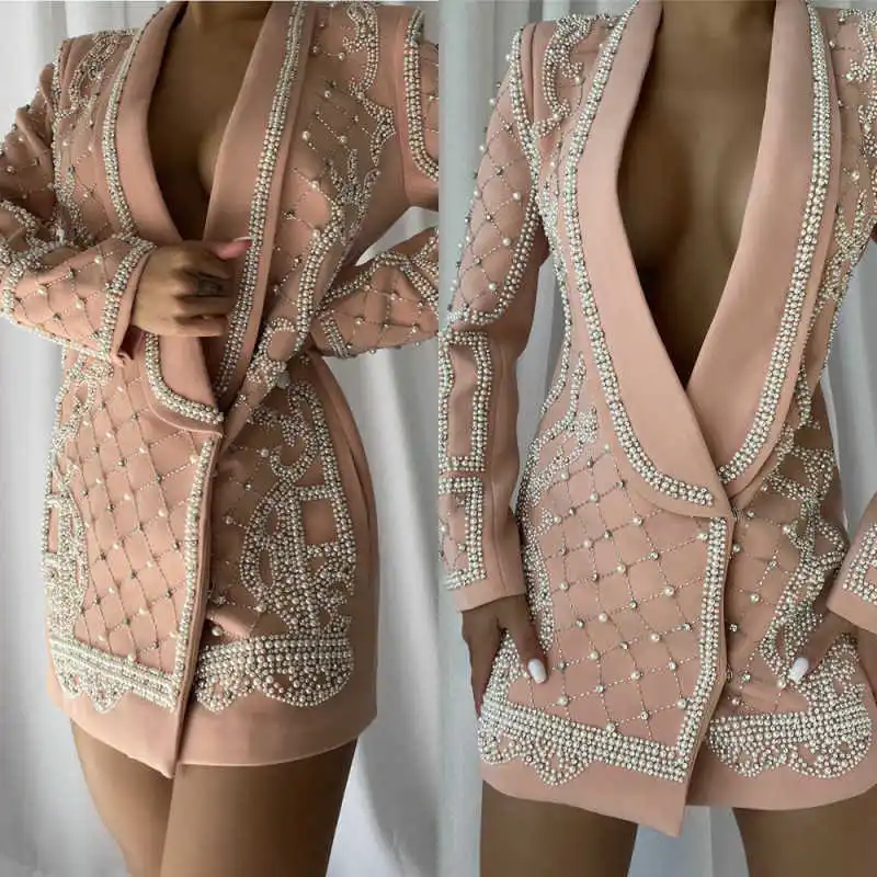 

Fashion Design Women Suit 1 Piece Jacket Pearl Crystal Shawl Lapel Party Prom Formal Occasion Customized