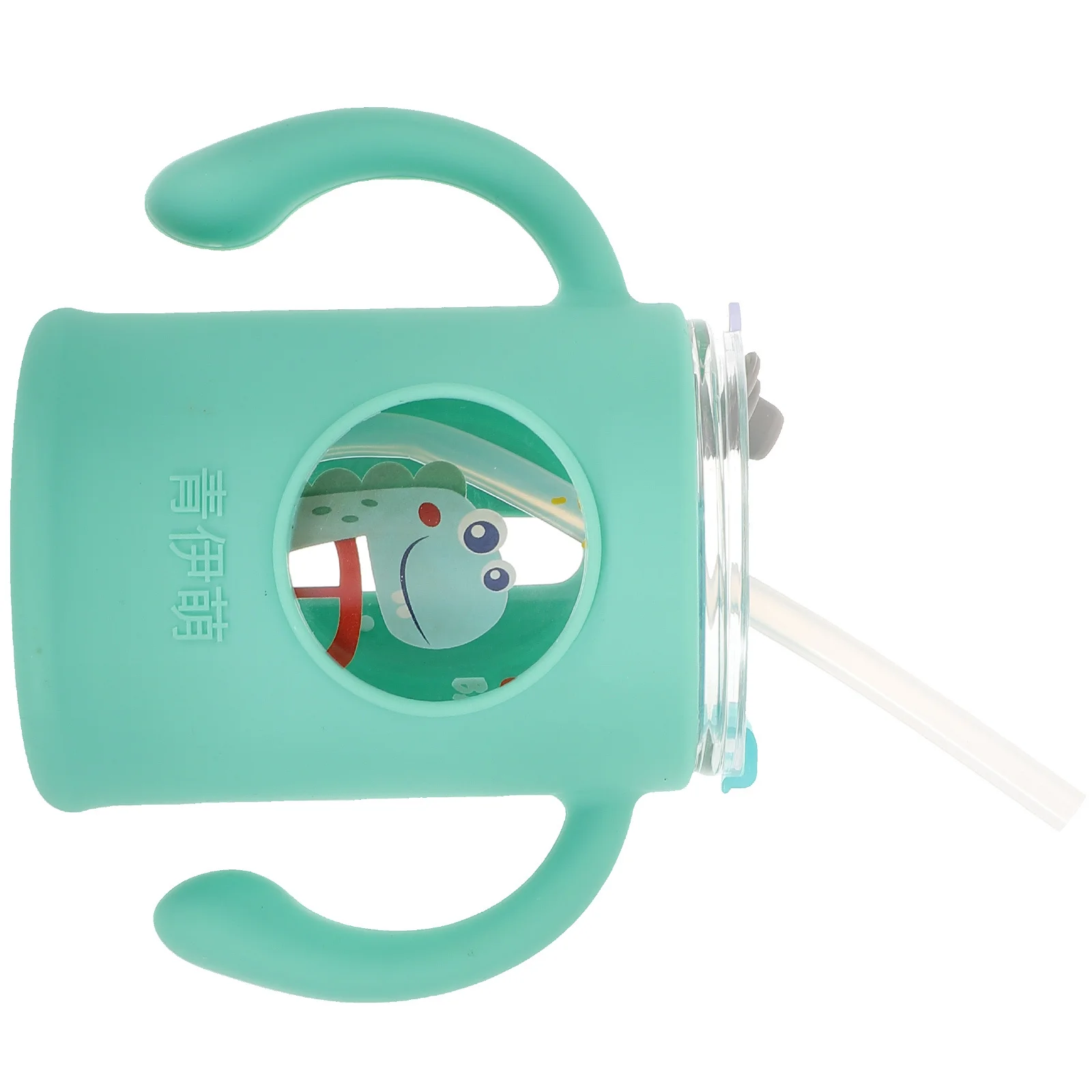 كوب زجاجي مقاوم للكسر للأطفال الصغار بمقبض وقش يستخدم كوب حليب للأطفال بتصميم كرتوني رائع ومقاوم للتسرب كوب ماء للأطفال