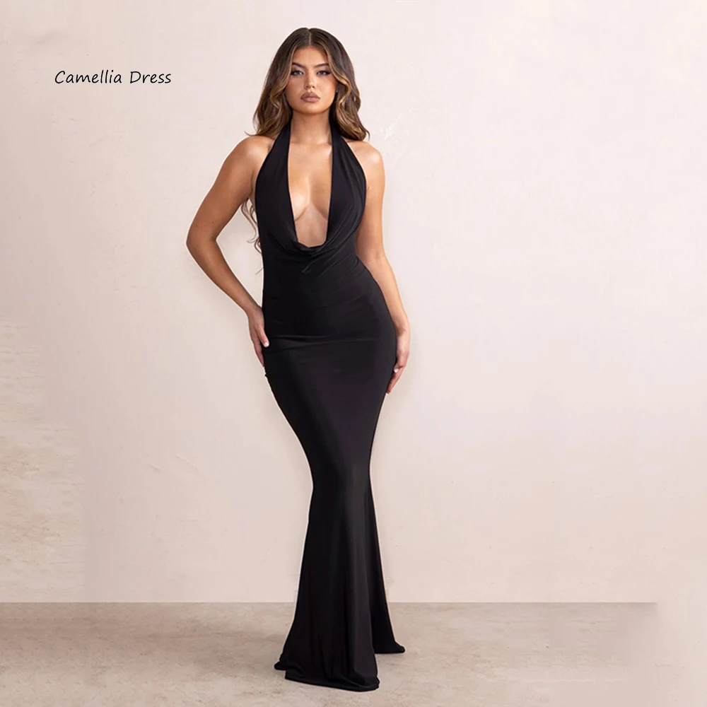 

Sexy Mermaid Party Dresses Vintage Halter Backless Evening Dresses Long Sleeveless Formal Occasion Dresses فستان حفلات الزفاف