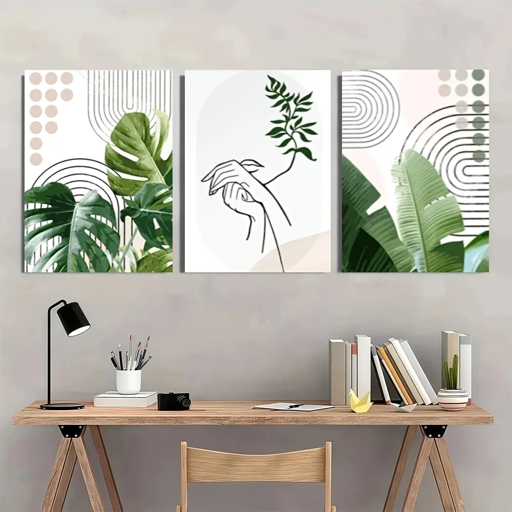 3pcs Wall Art Set Abstract Human Tree Leaves - Complete And Hangable - Living Room, Bedroom, Corridor Decoration - 3 Modern P