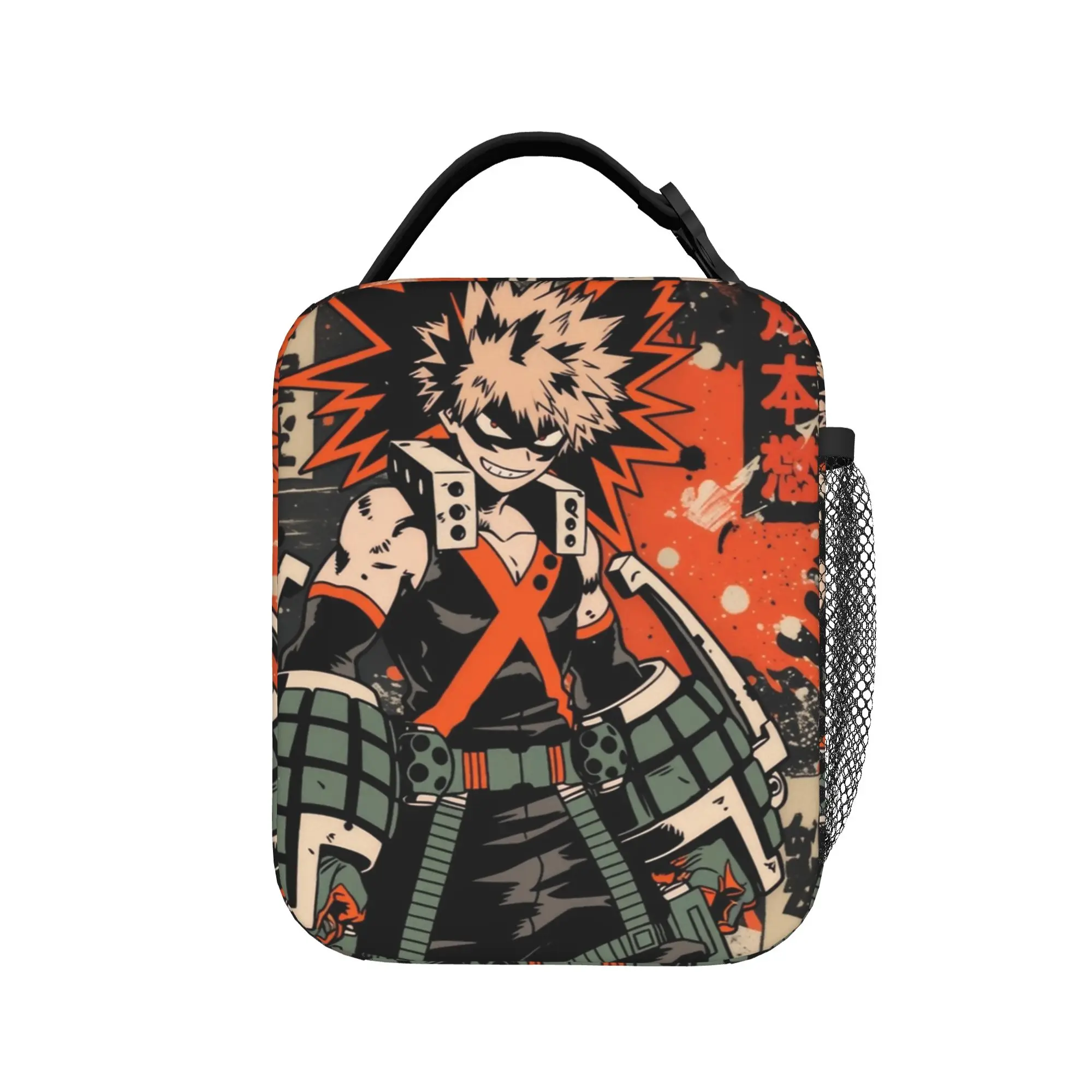 Katsuki Bakugo Vintage Grunge Warned Poster Thermal Insulated Lunch Bag for Office Bento Box Thermal Cooler Lunch Boxes