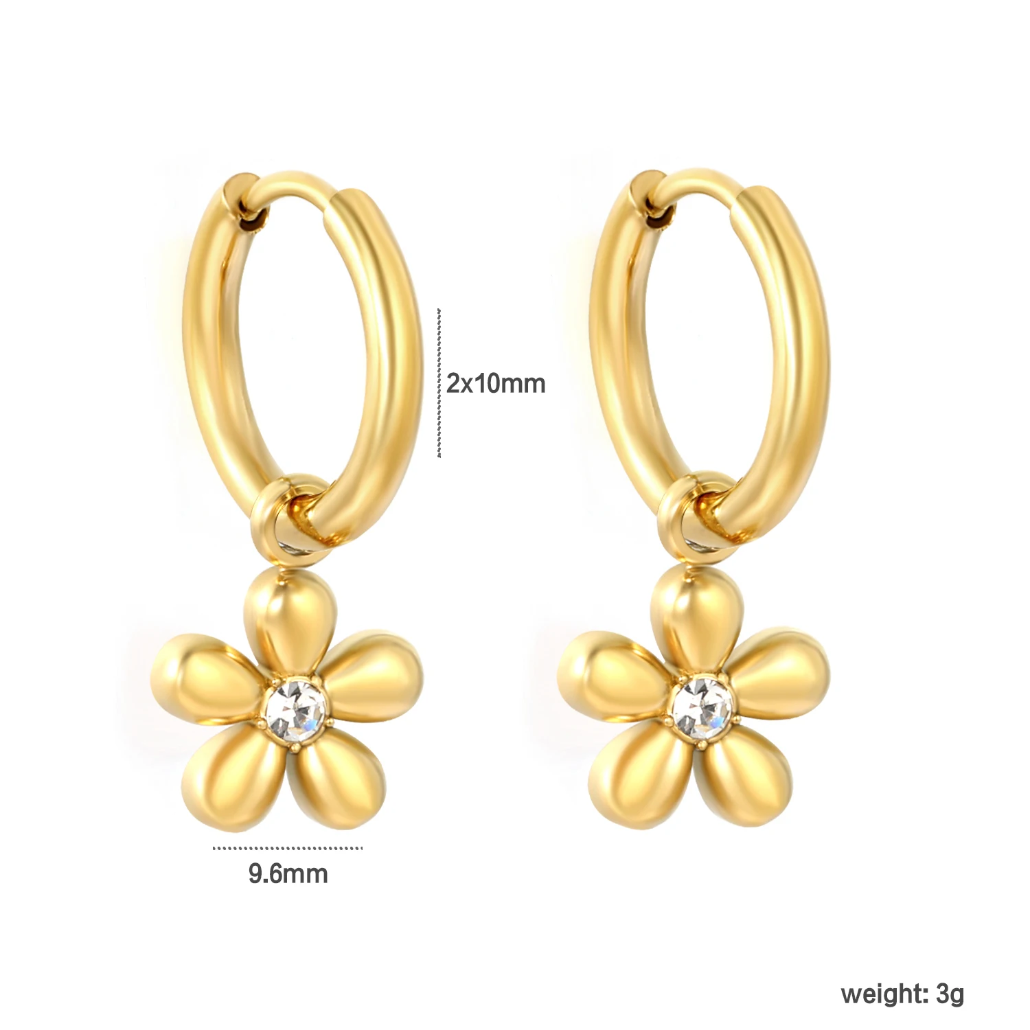 LUXUSTEEL Flower 2PC/1pair Cubic Zirconia Drop Earring for Women Stainless Steel Chunky Imitaiton Pearl Hoop Earrings Jewelry
