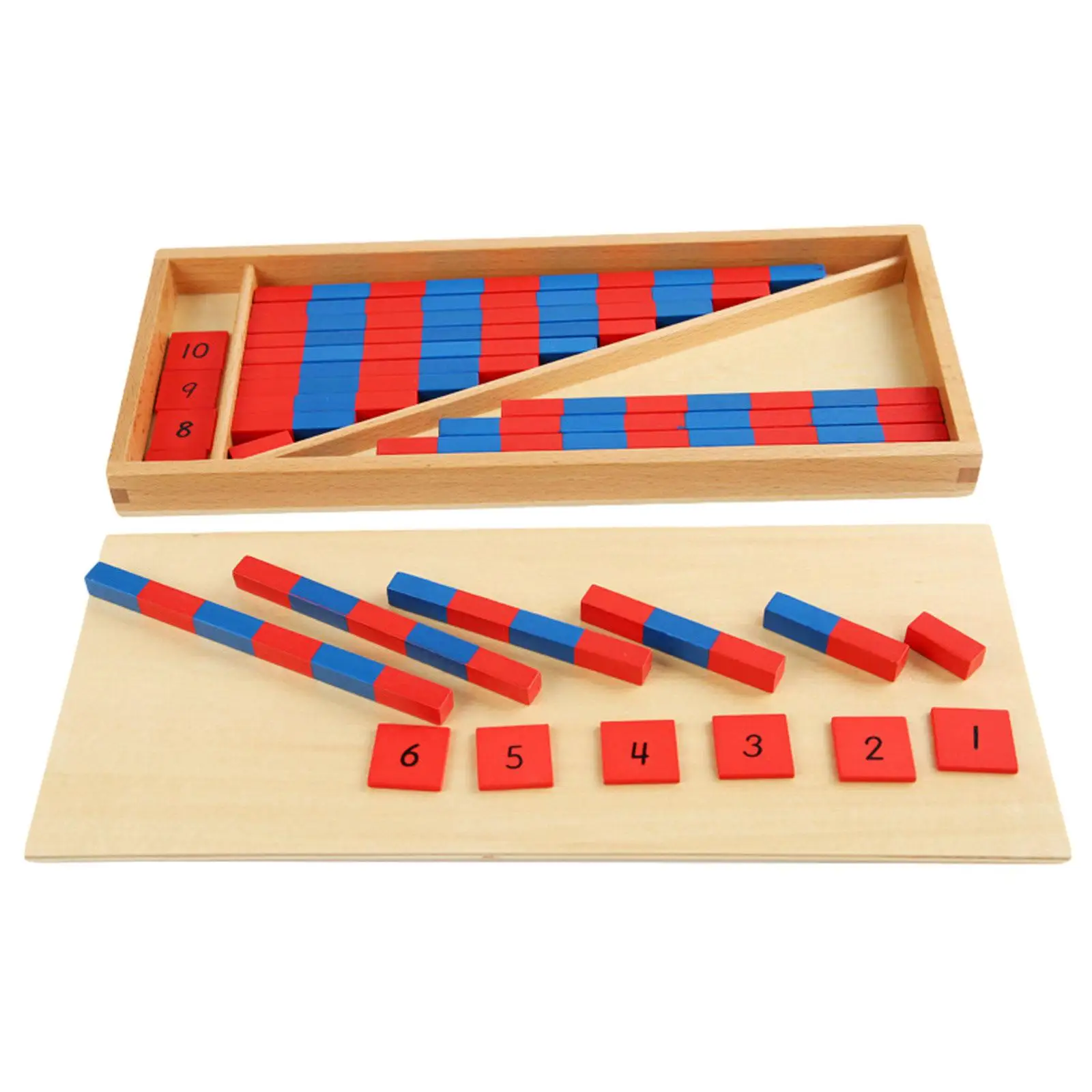 Montessori Red Blue Number Rods Count from 1 to 10 Wooden Math Multifunctional