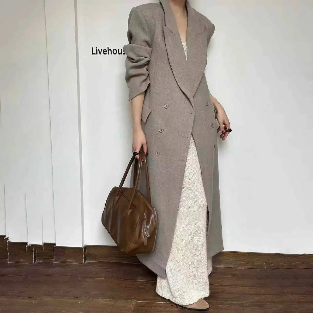 

KWTX 2025 New Women's Trench Coat Autumn Winter Long Double Breasted Lapel Slim Fit Solid Color Pockets Casual High Quality