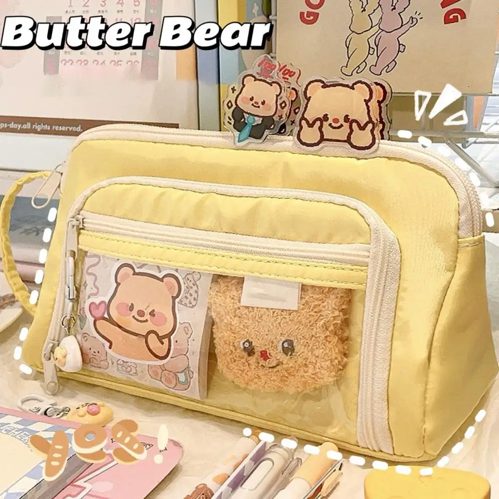 Tear-resistant Pencil Case Multifunctional Pen Pouch Capacity Cartoon Bear Pattern Pencil Case with Zipper for Organization