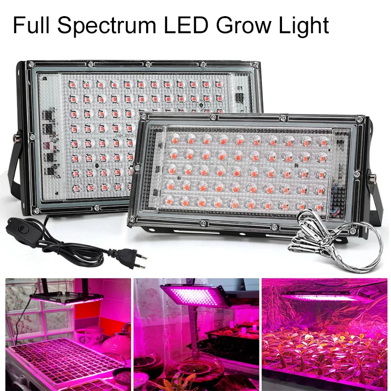 Imagem -01 - Full Spectrum Led Grow Light Lâmpada Phyto para Estufa Iluminação Hidropônica de Crescimento Vegetal com Plugue eu ac 220v 50w 100w 200w 300w full spectrum led grow light lampada phyto para estufa iluminacao hidroponica de crescimento vegetal com plugue eu ac 220v 50w 100w 200w 300w 01