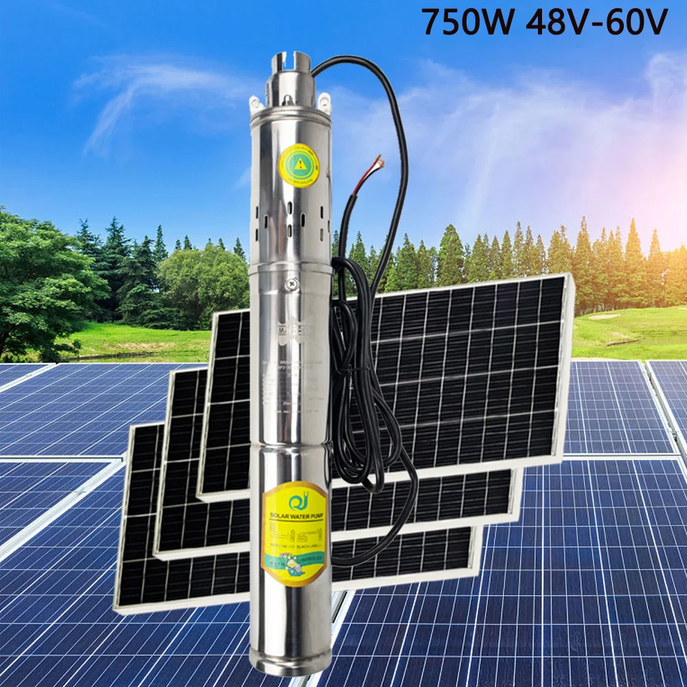 

750W Solar DC Deep Well Water Pump Max Head 100M Large Flow Water Household Irrigation Stainless Steel Submersible Pump