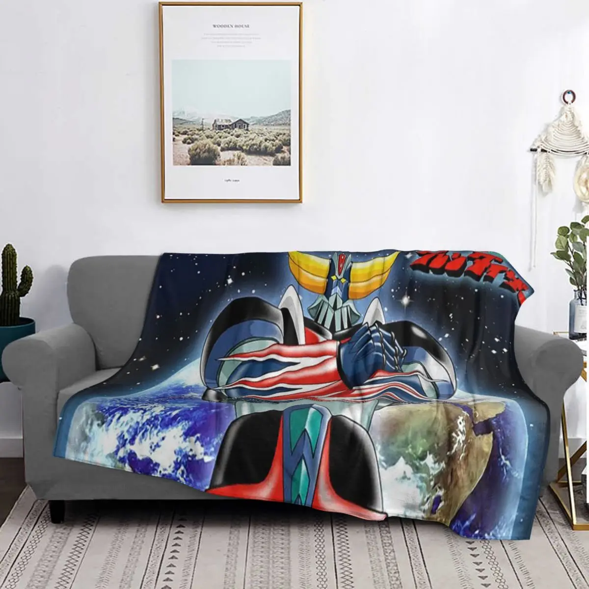 

UFO Robot Goldorak Grendizer Anime Mechanical Warrior Blankets Soft Warm Flannel Throw Blanket Plush for Bed room Picnic Home