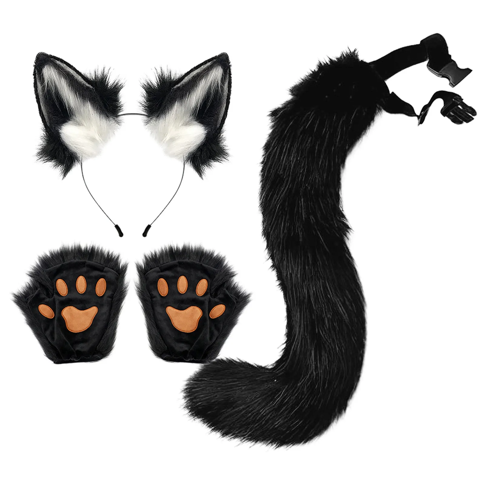 Fuchs Katzen ohren Schwanz handschuhe Set Halloween Cosplay Kostüm Zubehör Fuchs Maske Schwanz halbes Gesicht Faux Pelze Füchse Schwanz Katzen Maske