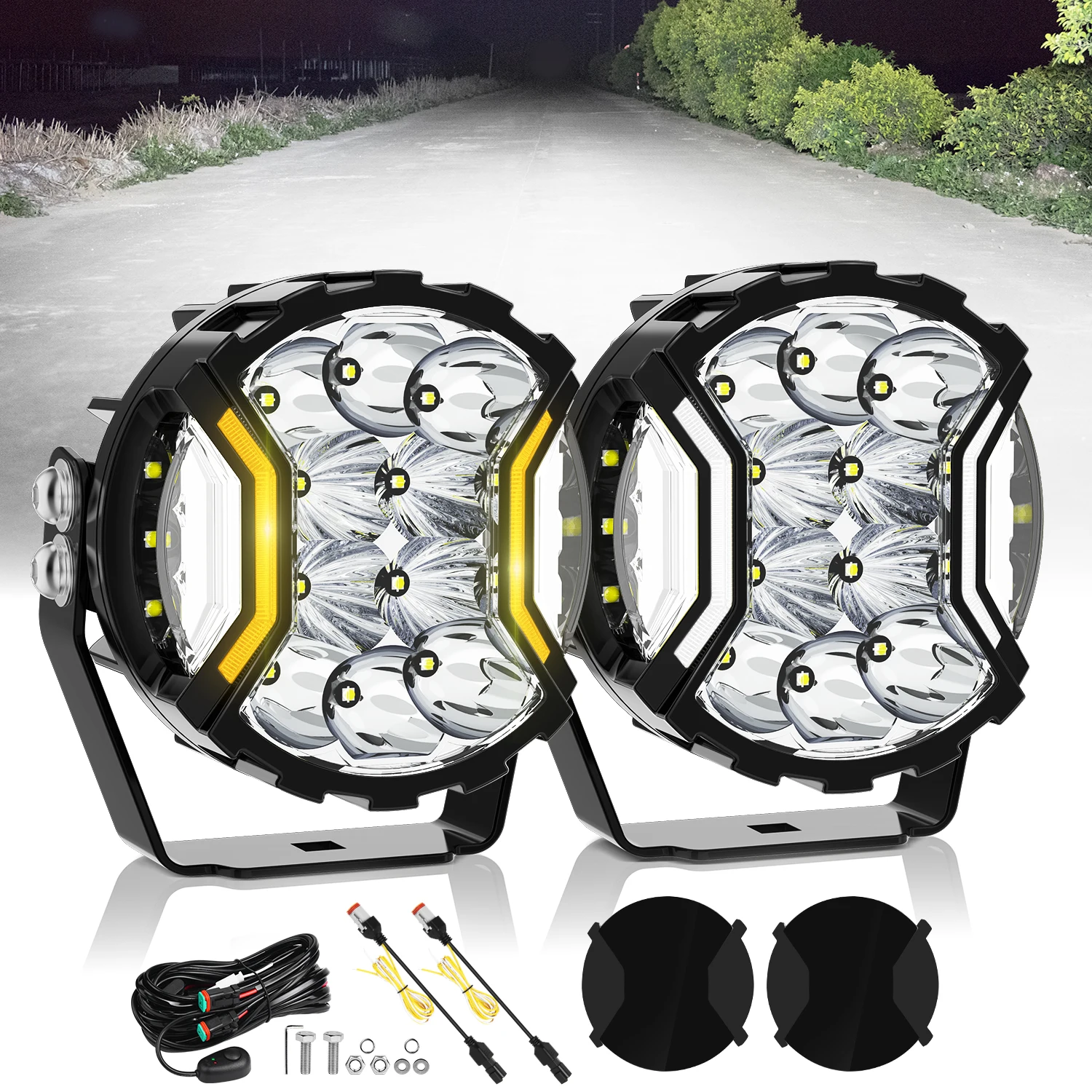 

MICTUNING 5" 180W LED Light Pods,Spot Flood Combo with Amber Turn Signal & DRL,270° Side Shooter,Offroad Driving Fog Lights