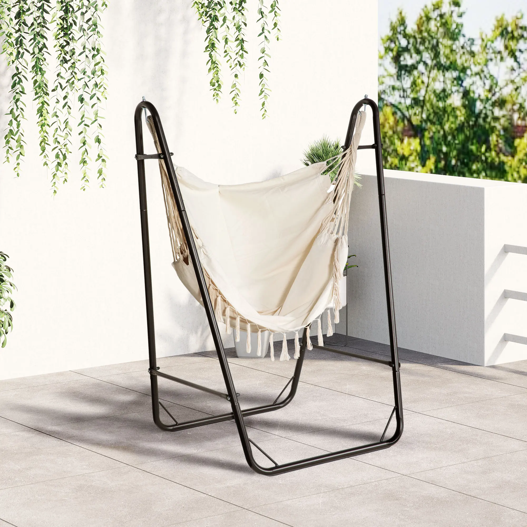 Hammock Chair w/ Metal Stand, Hammock Swing w/ Side Pocket