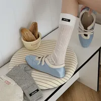 Ballet Style Thin No-Show Socks Miu Leg Length Pure Color Long Tube Socks Women's Home Comfort Stockings with Small Leather Shoe