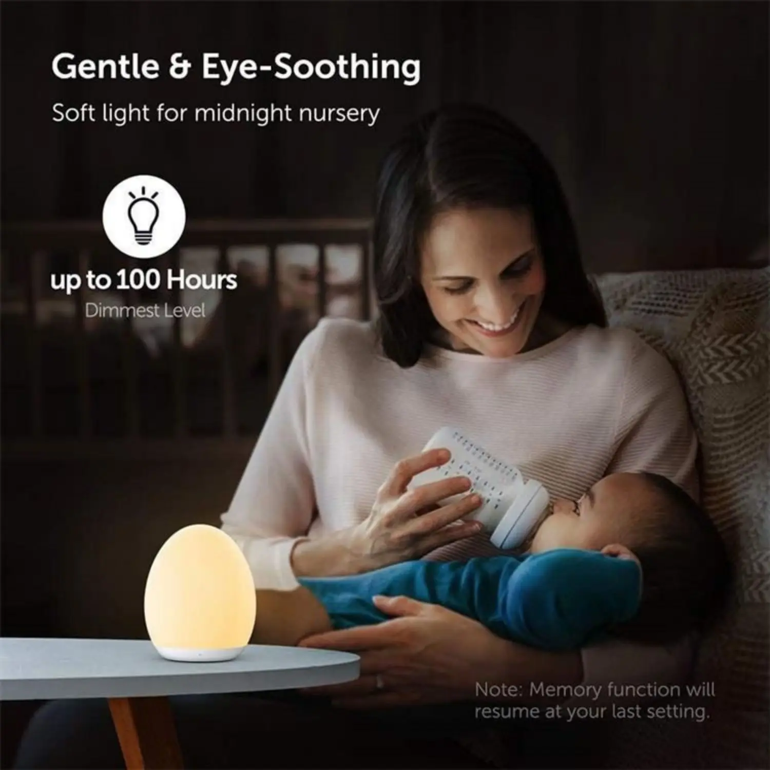 LED Dimmable Bedside Lamp Rechargeable Nursery Lamp Warm White Baby Sleeping Night Lamp