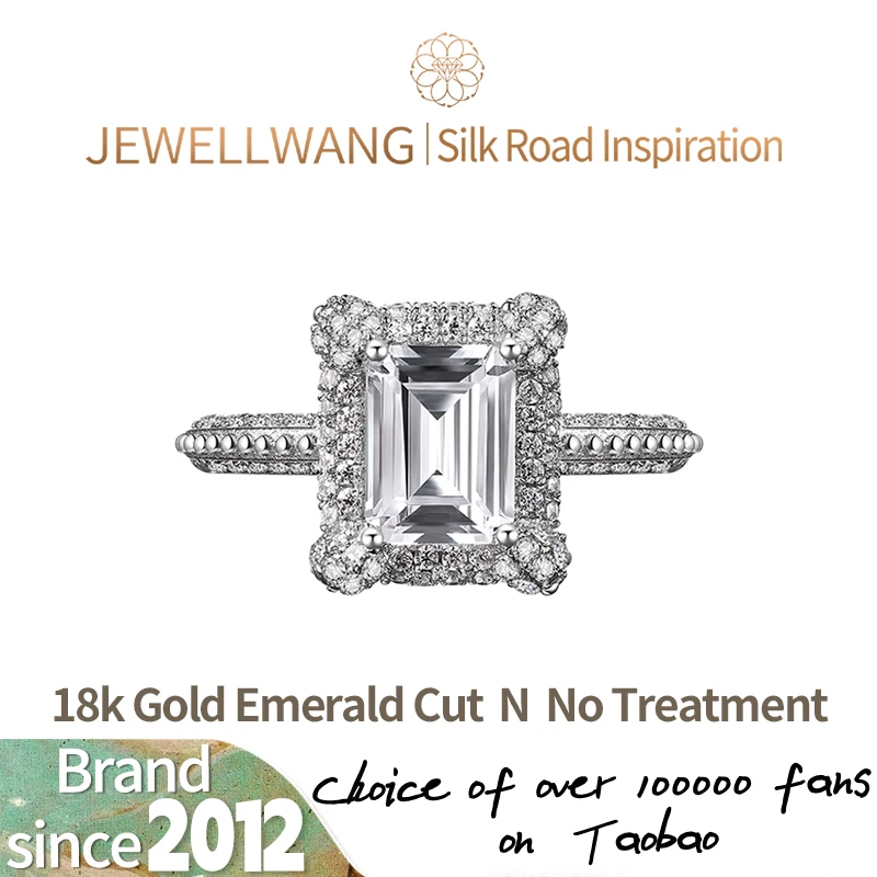JEWELLWANG Piedras preciosas de colores cultivadas en laboratorio 0.5Ctw 1.0Ctw 18k Anillo de diamante artificial sintético en forma de esmeralda Certificado Ngtc