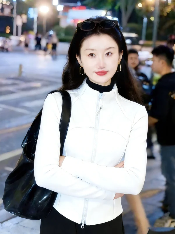 

Женский осенне-зимний приталенный кардиган Street Sle Spicy с высоким воротником, двойной молнией и длинными рукавами, спортивный топ Fibone Line