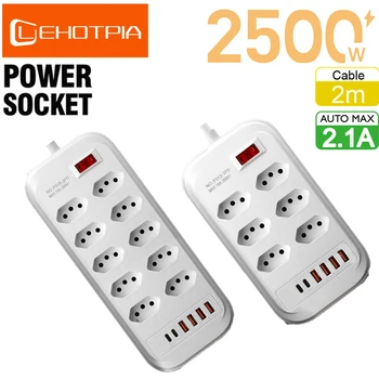브라질 플러그 AC 콘센트 멀티탭 멀티탭 라인 필터 소켓 익스텐션 코드, USB C 타입 충전기 네트워크 어댑터 포함