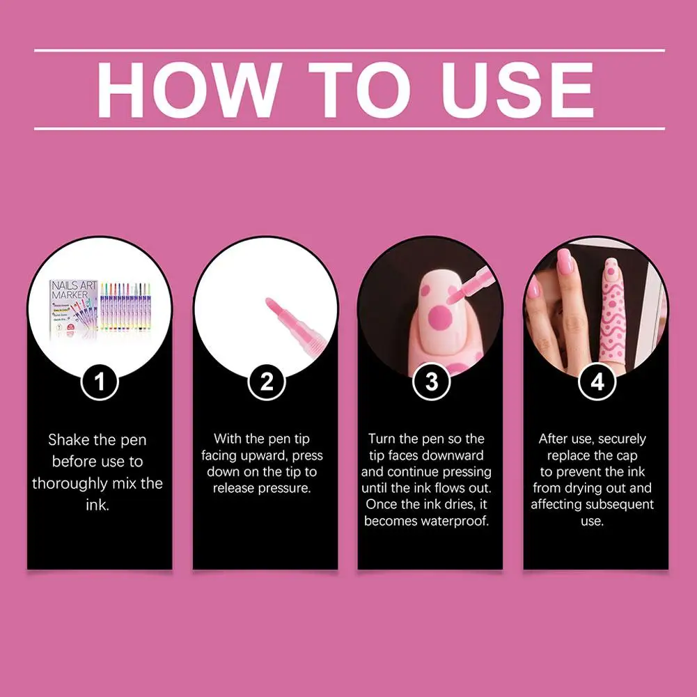 12개/세트 3D 네일 아트 드로잉 펜 방수 컬러풀 네일 아트 그래피티 펜 초보자용 DIY 네일 아트 도구