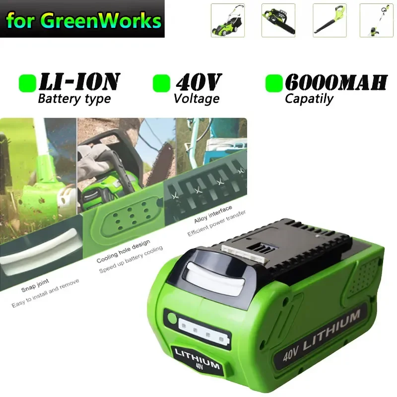 

for GreenWorks 40Volt G-MAX 29252 20202 22262 27062 21242 Power Tools Replacement 40V 8000mAh 6000mAh Lithium-Ion Battery 29472