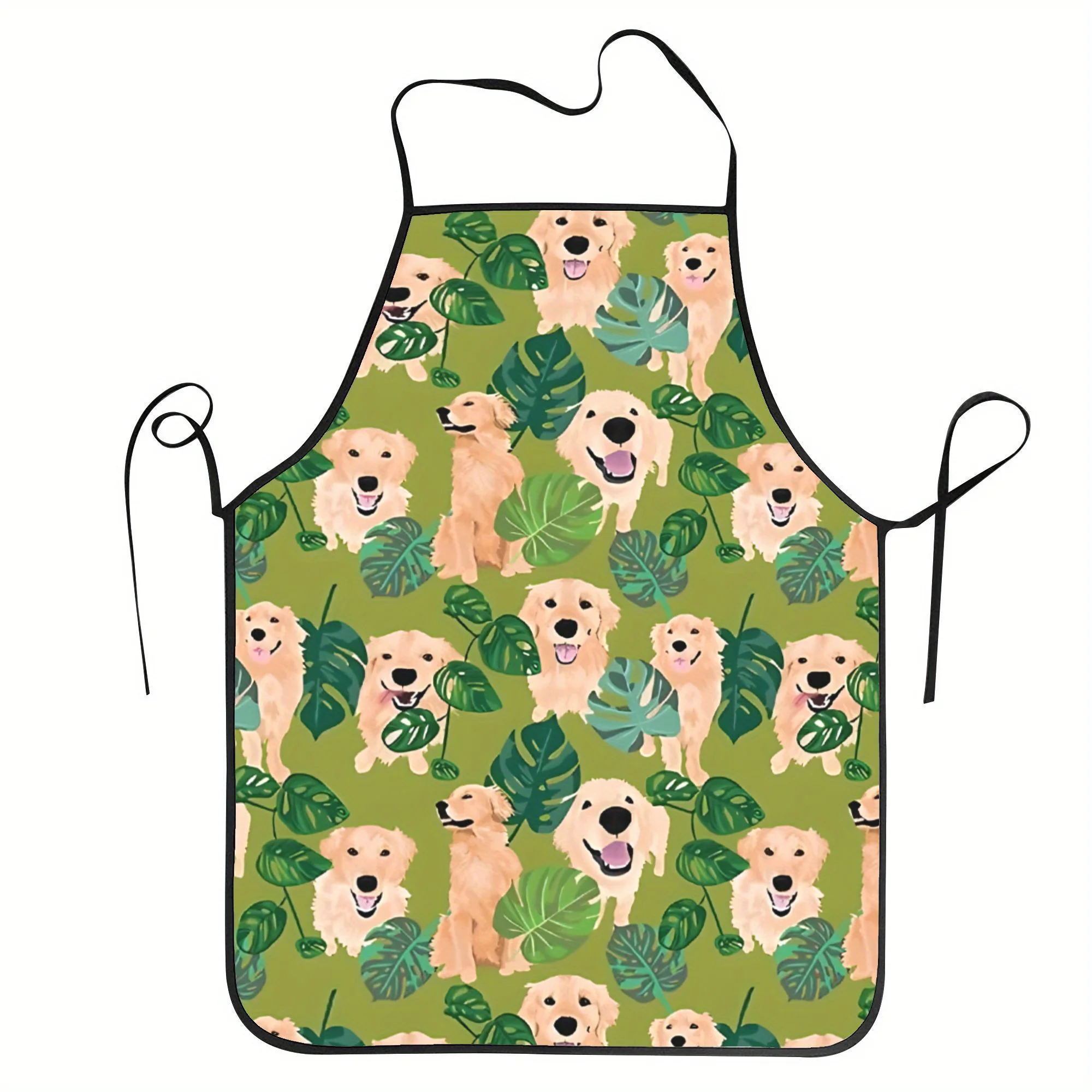 1 Unisex Golden Retriever Tropical Apron - Optimistic Dog And Leaves Design Durable Polyester Ideal For Cooking Baking Painting