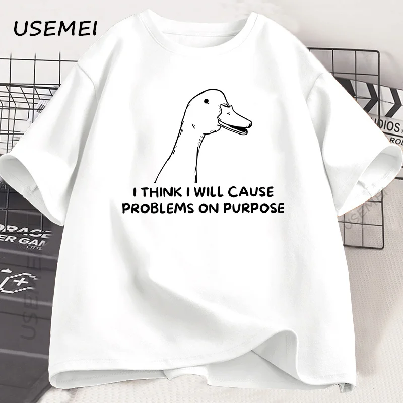 أعتقد أنني سأسبب مشاكل على الغرض تي شيرت مضحك سخيف أوزة تي شيرت عادية القطن قصير الأكمام الشارع الشهير ملابس للرجال #3