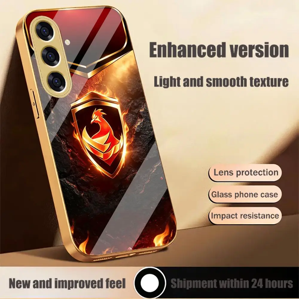 Flame Phoenix Badge Multi-color variants glass phone case for Samsung Galaxy S26 S25 S24 S23 S22 FE,Ultra,Plus Dropresistant