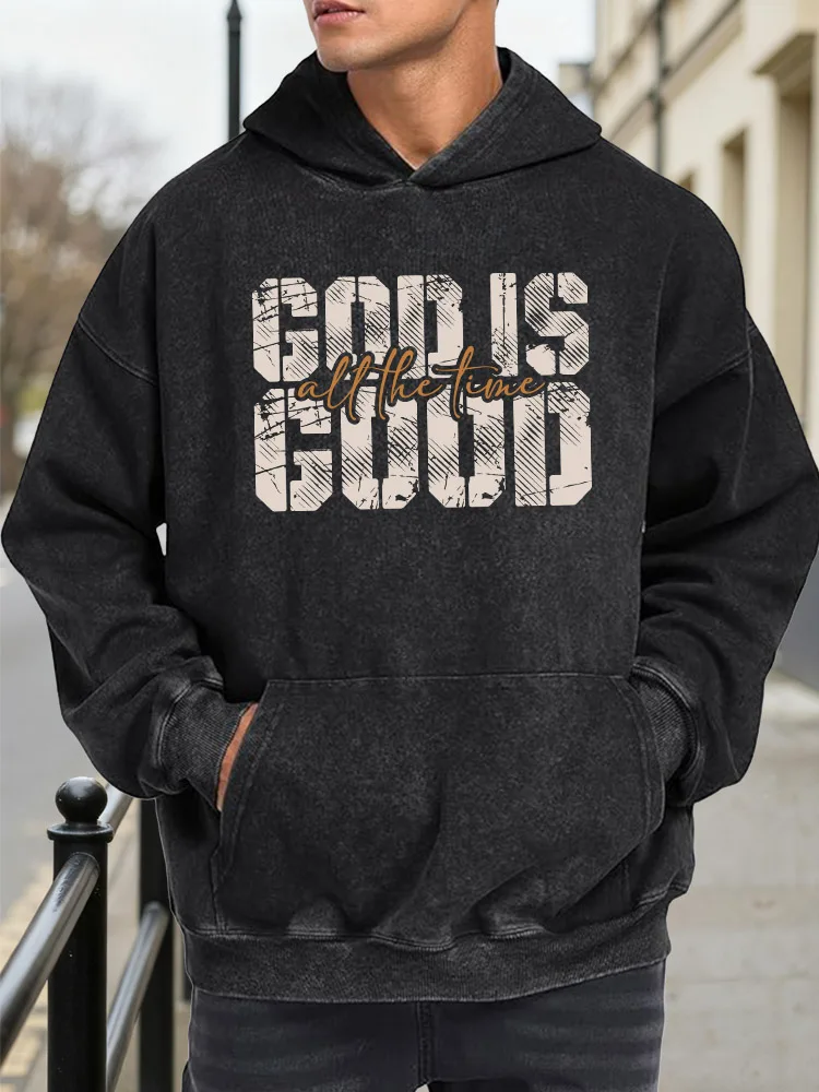 God Is Good الرجال خمر غسلها الرسم هوديي الرجعية المتعثرة البلوز الشارع الشهير عارضة البلوز