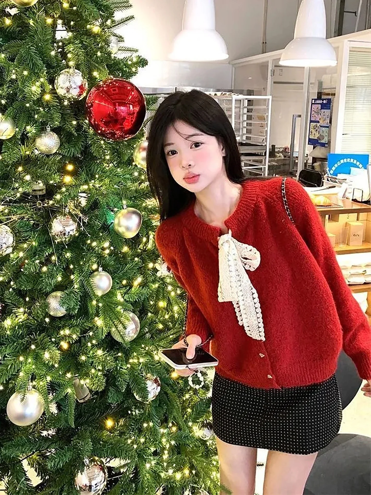 

Sweet Sle Women's Knitted Sweater 2025 Winter New Soft Cozy Cisas Red Warm New Year Loose Sweater Coat Long Sve roun...