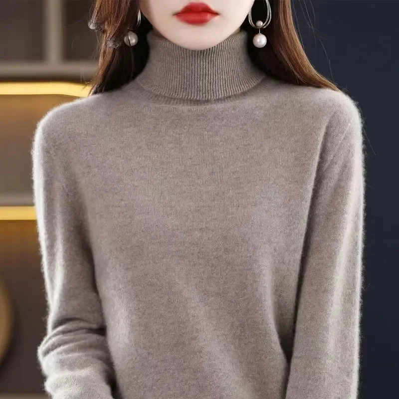 

2024 Autumn Winter Women Sweater Cashmere Turtleneck Warm Knitwear Casual Solid Bottoming Shirt Fashion Knit Pullovers Sweater