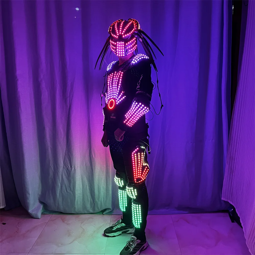 Cool Full Color LED Light Robot Costume Jacket Helmet Bar DJ Music Festivals Laser Gloves Helmet Luminous Suit Jacket Clothing