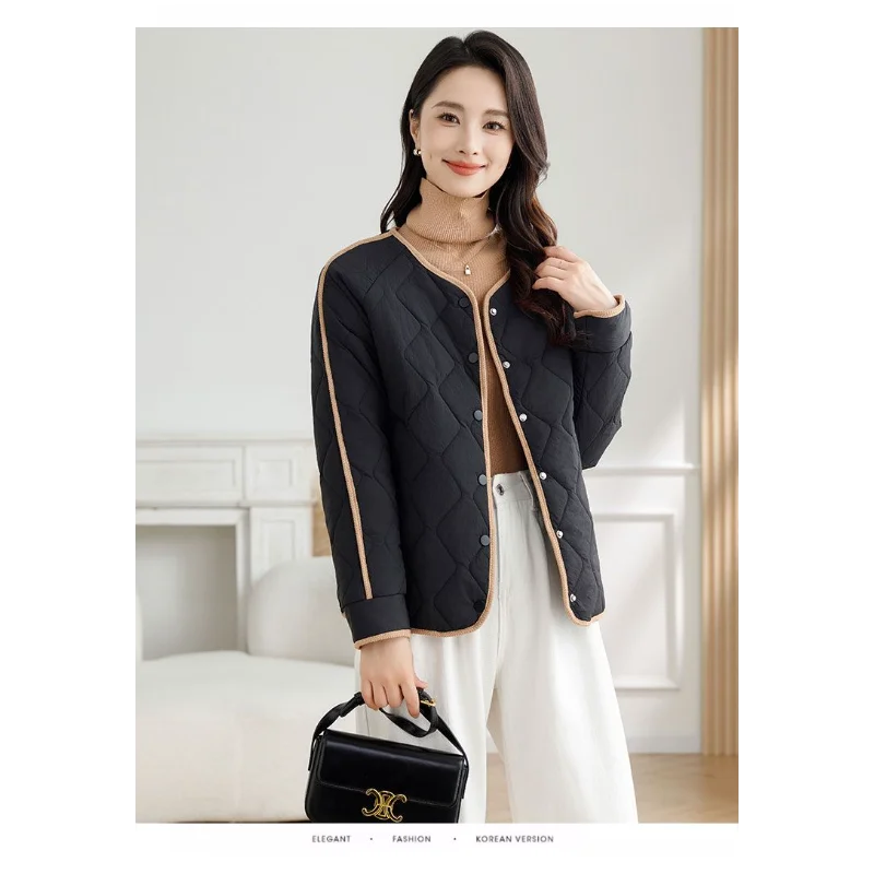 Chaqueta corta ligera con forro, chaqueta acolchada de algodón para otoño e invierno, chaqueta cálida con cuello redondo, 2025