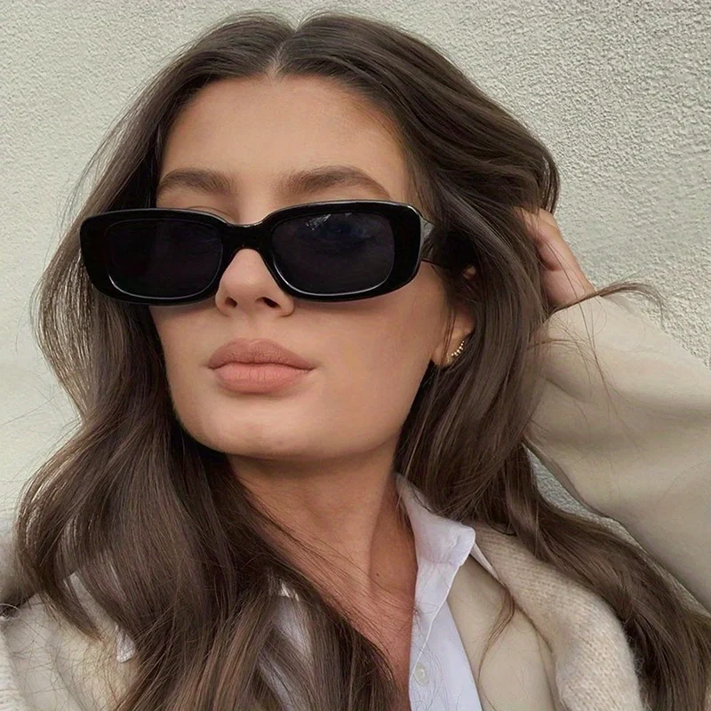 Nouvelles lunettes elliptiques tendance - Lunettes unisexes à monture fine, lunettes de soleil carrées tendance européennes et américaines, polyvalentes