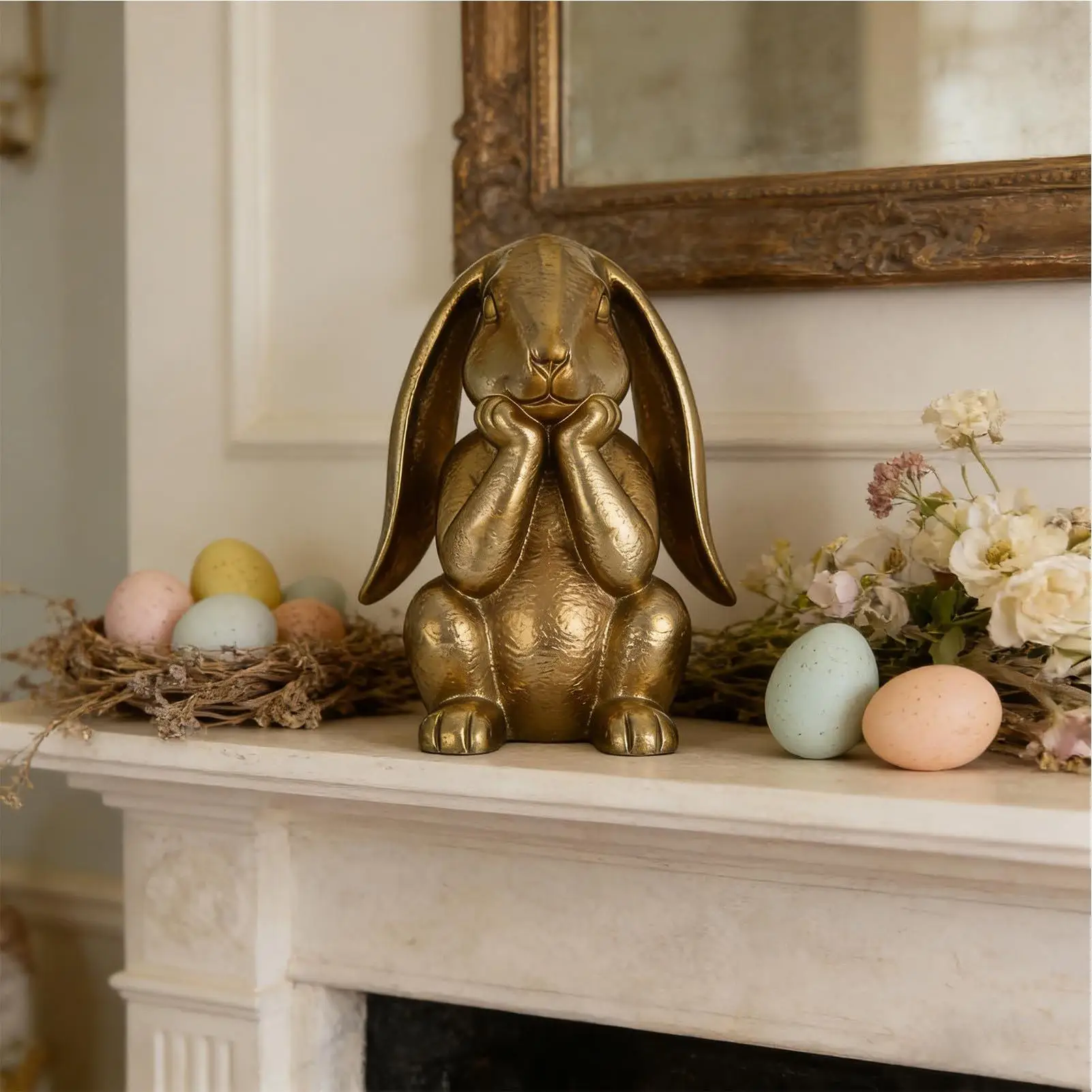 

Easter Decor Cute Resin Rabbit Ornament Vintage Gold Rabbits Figurine for Easter Bunny Statue Rabbit Figurines Home Decor