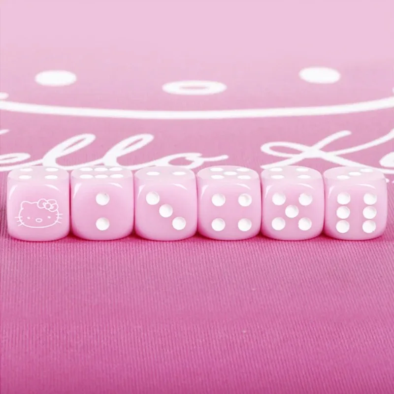 6PCS Sanrio Hellokitty Dice 14mm Six Sided Playing Games Dice Cartoon Pattern Cute Pink Acrylic Dice for Table Board Games Party