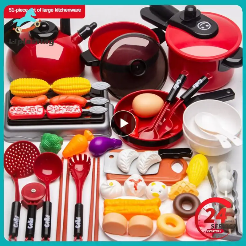 

Children Kitchen Toys Simulation Kitchen Fruit Food Cookware Pot Pan Kids Pretend Play Kitchen Set Toys For Doll Food Red