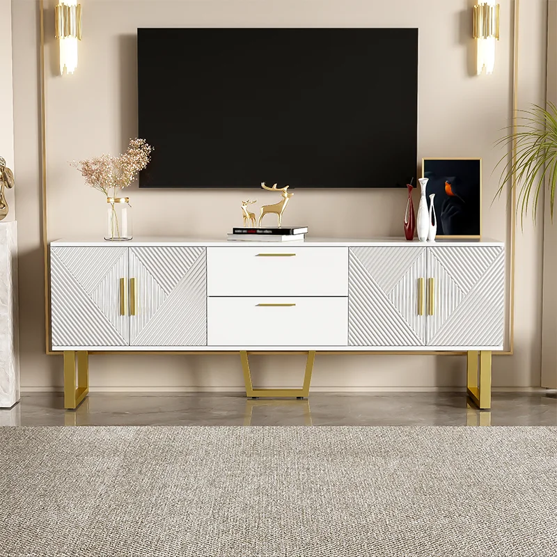 170 cm white high-gloss TV wardrobe, four doors and two drawers