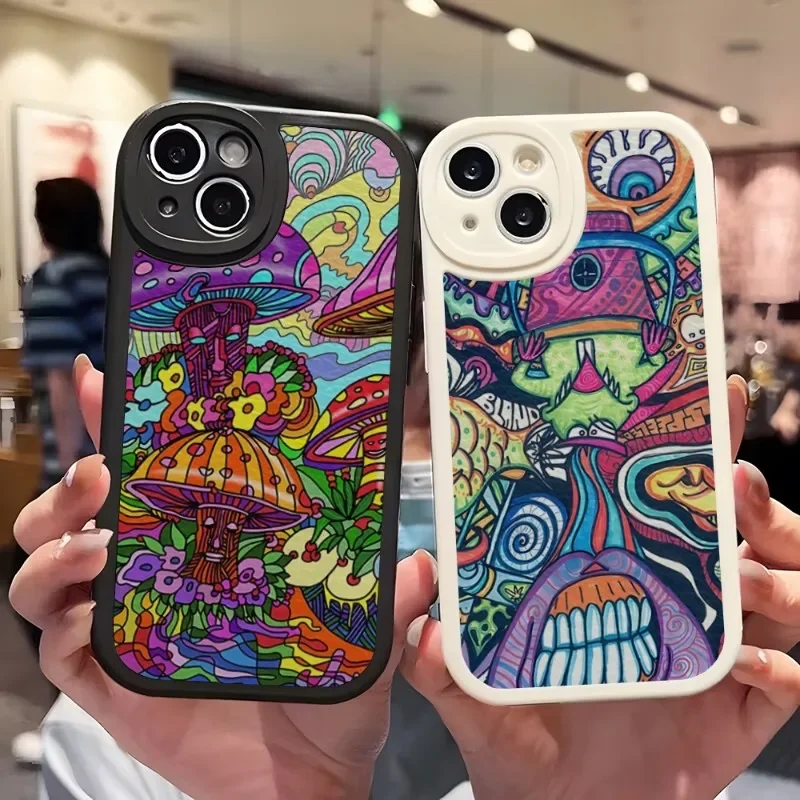 Psychedelic Mushrooms Collage Phone Case For Iphone 16 Pro Max 15 12 Pro Max 11 14 13 Mini X Xr Xs Se Lambskin Silicone Cover