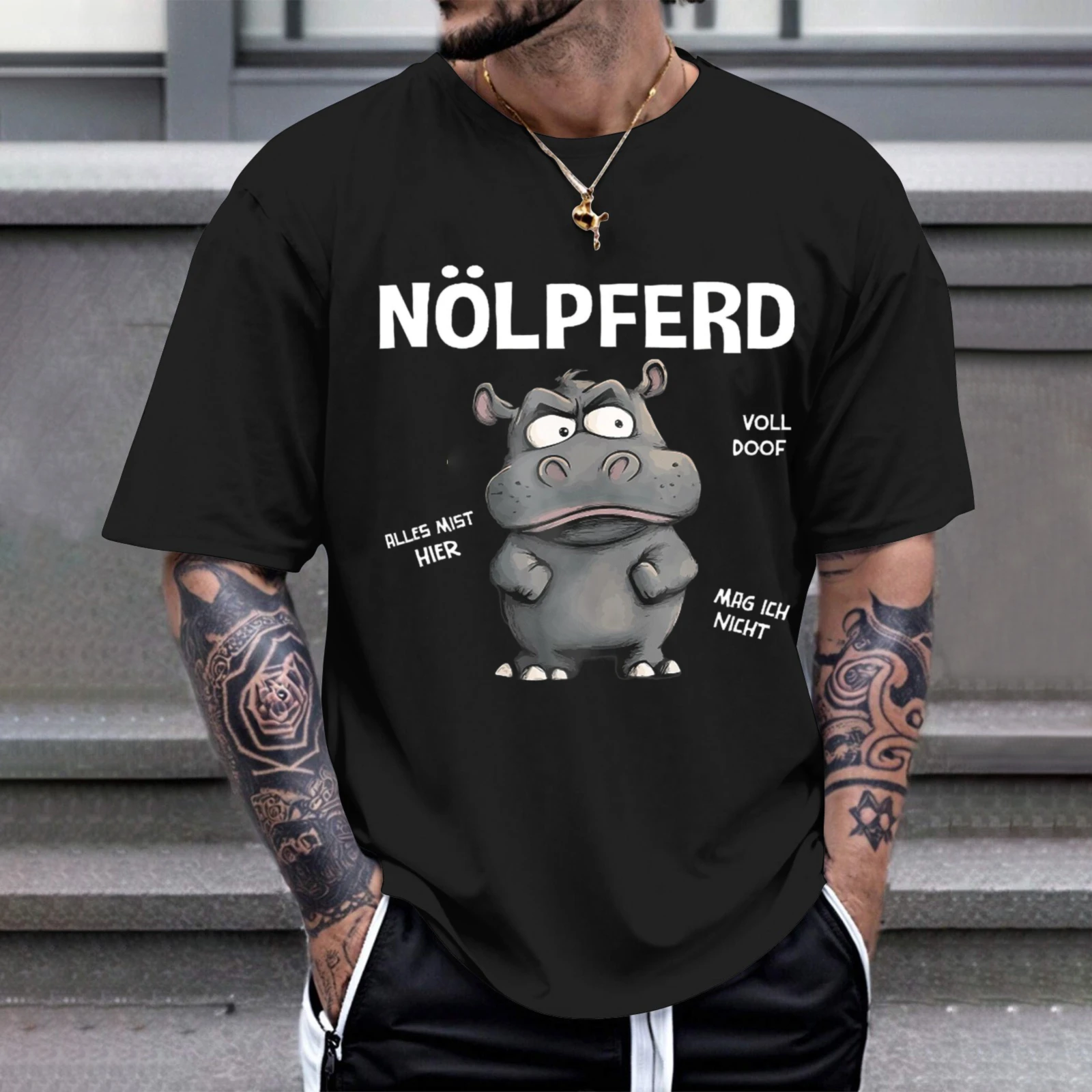 Herren-T-Shirt „Nolpferd Hippo“ – Textdesign, ideal für Freizeit, Partys und Karneval-Outfits