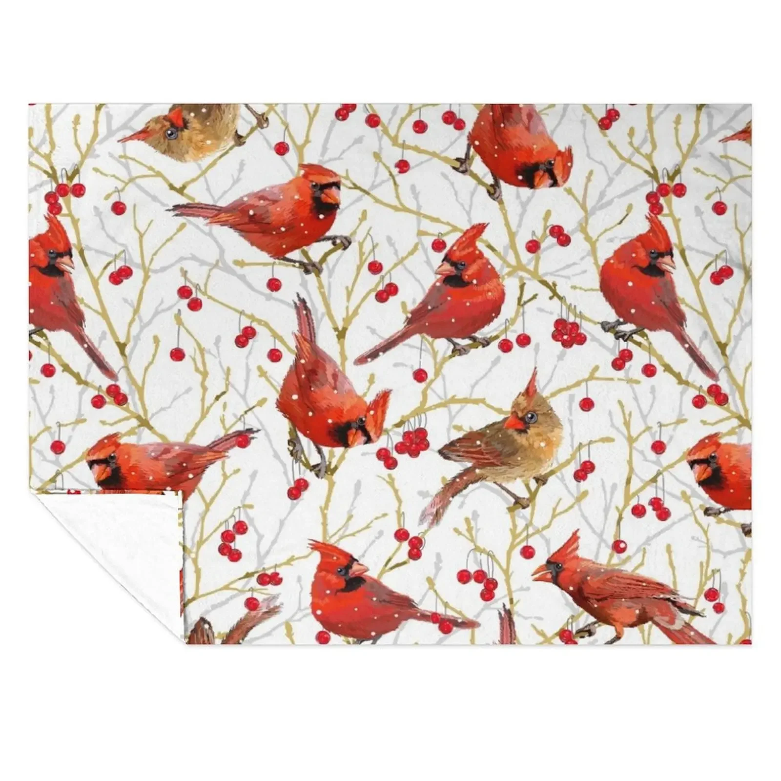

Winter Cardinals | White Throw Blanket halloween christmas decoration Single Decorative Sofas Blankets