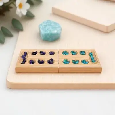 

Children Foldable Gem Chess Kids Toys Wood Board Game Glass Wooden Mancala Travel Size