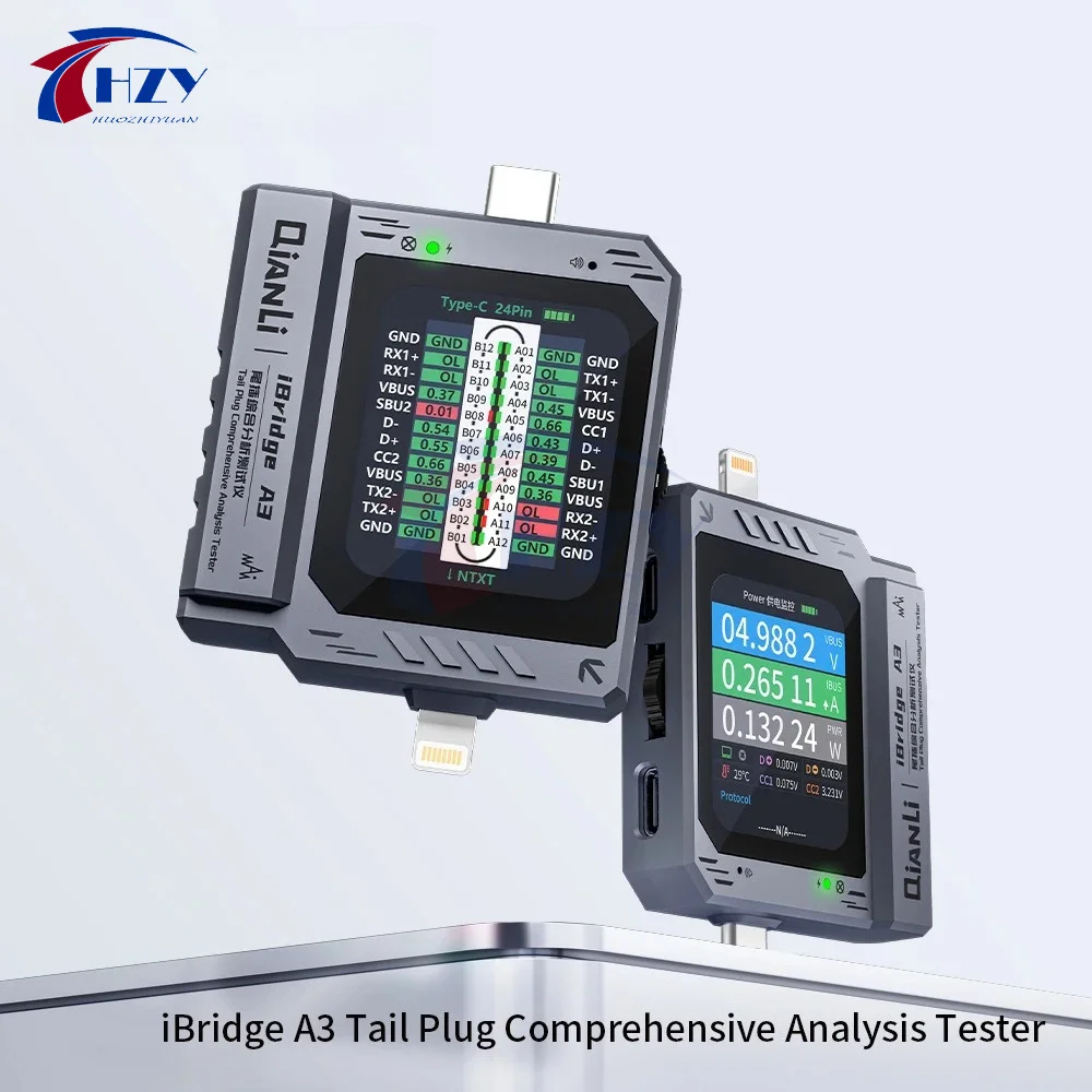 QianLi IBridge A3 Lightning Type-C Tail Plug Comprehensive Analysis Tester for iPhone Phone Charging Port Fault Detection Repair