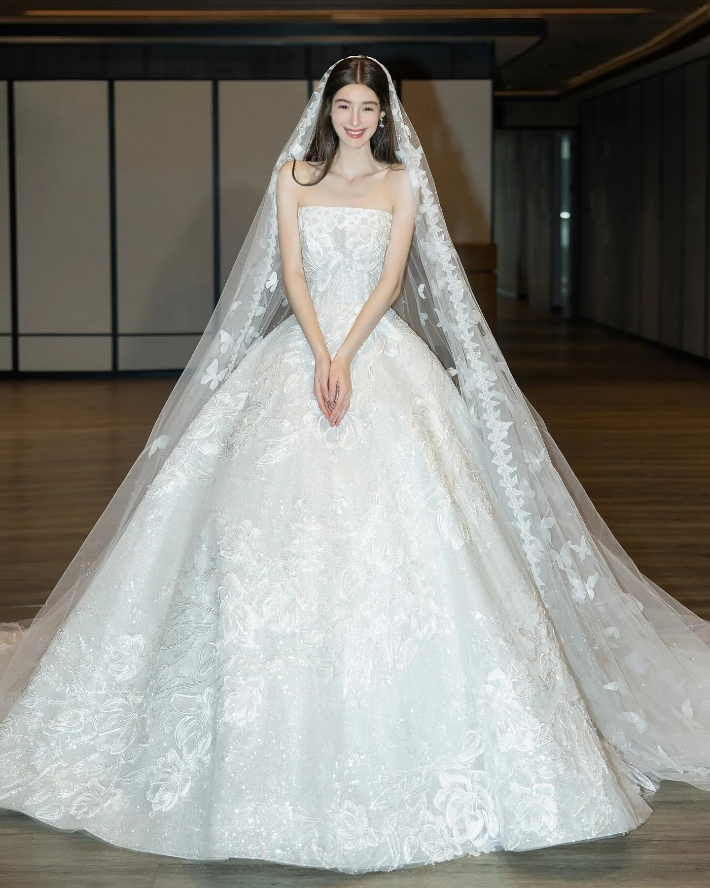 

3-D Butterfly Wedding Veils Cathedral Veil Appliqued One-Layer Wedding Veils With Comb 300cm Length Bridal Veil Customized