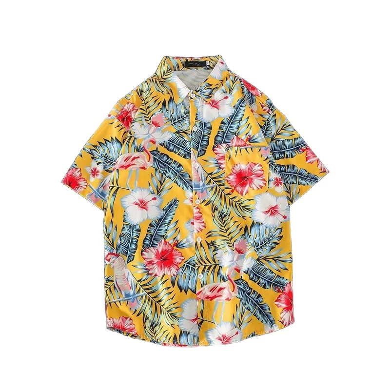 

Summer Men's Retro Hawaiian Beach Short Sleeve Flower Shirt Casual Loose Fit Handsome Seaside Travel Half Sleeve Floral Shirt