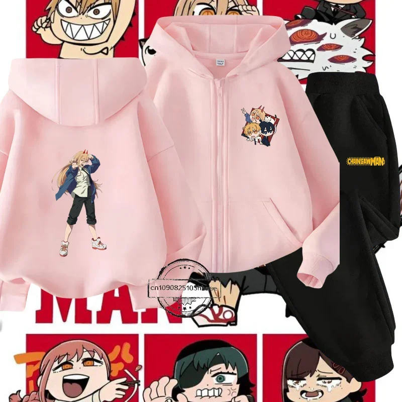 

Children's zipper shirt set daily Chainsaw cartoon print autumn/Winter street zipper shirt boys and girls the same casual shirt