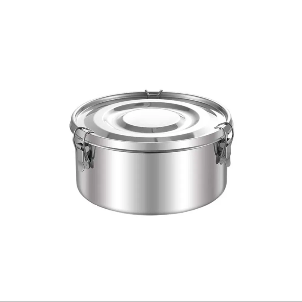 Portable Round Korean Lunch Box with Buckle Leakproof Food Storage Box 304 Stainless Steel Unbreakable Fresh-keeping Box Picnic