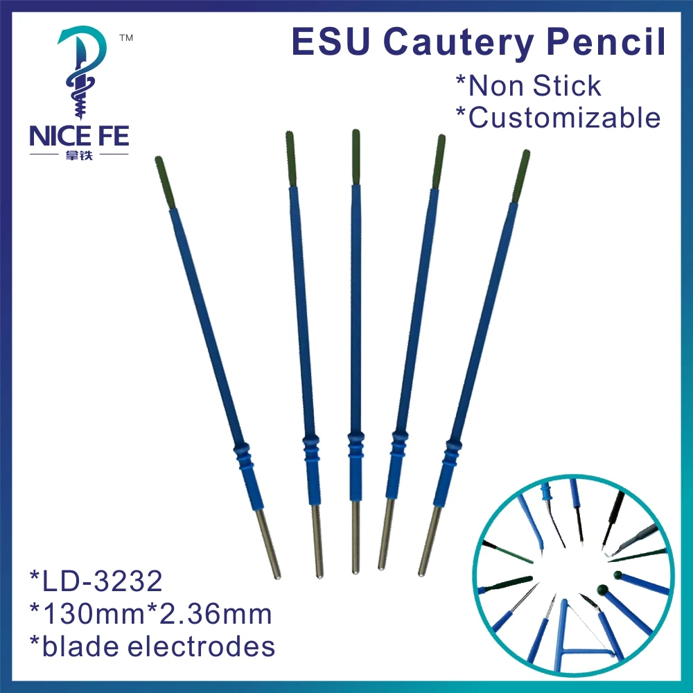 

LD-3232 5pcs packing electrosurgical ESU cautery pencil needle, Arthroscopic Electrodes Non-stick coated 130mm*2.36mm,blade