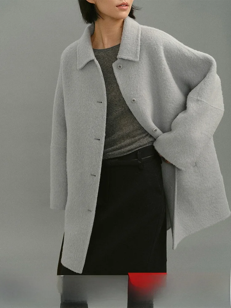 

Who Taotao Su Li Alpaca Wool Blue Coat Woolen Collar Double-Sided Winter Outerwear for Women Ele Mid-Length Jaet